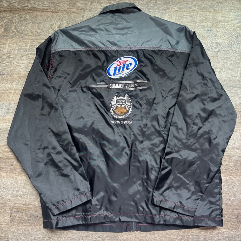 Harley Davidson Miller Lite Anniversary Jacket Large Black‎ Windbreaker 2008 Y2K